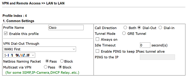 скриншот общих настроек VPN на Vigor Router