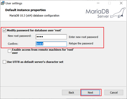 скриншот установки MariaDB